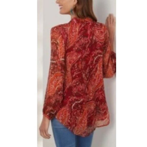 NWT Soft Surroundings Cheyla Paisley Print Button Down Top Red Womens Size XL - Picture 2 of 9
